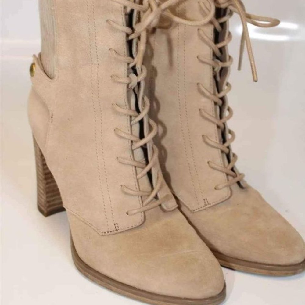 Michael Kors MK Designer Womens Beige Leather Booties Heels Boots Size 5.5 - Picture 2 of 8
